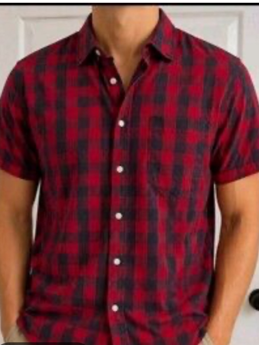 Button down short sleeve plaid shirt